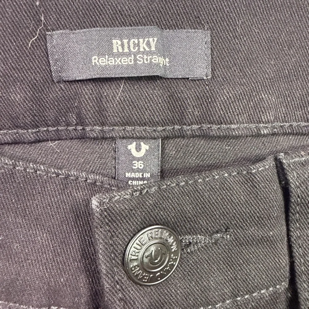 True Religion Ricky Relaxed Straight Jeans 36x30 Black NWT – Flap Pockets